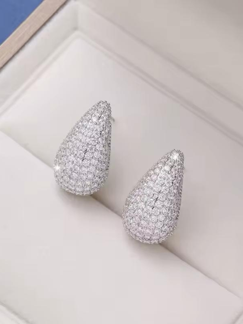 Silver Pave Teardrop Hoop Earrings - Picture 4 of 4